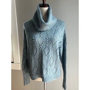 Loft Women's Cropped Cowl Neck Blue Sweater Size Small New With Tags
